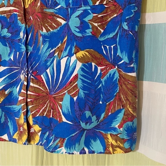 Vintage Hawaiian Shirt Button Down Blue & Brown Sz Small - Picture 7 of 10